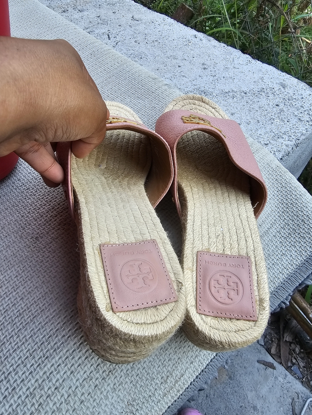Tory Burch Dusty Pink Leather Espadrille Slide with Gold Logo - Picture 4 of 9